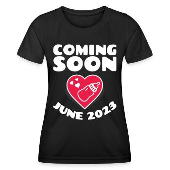 Naissance Juin 2023 Futur Bébé Juin 2023 - T-shirt sport Femme - noir - Devant - AI Model Female 172 light (172cm)