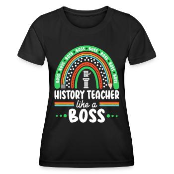 Humor-Geschichtslehrer als Cheflehrer - Frauen Funktions-T-Shirt - Schwarz - Vorne - AI Model Female 172 light (172cm)