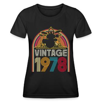 Vintage 1978 musician drummer 45 years anniversary - Women's Functional T-Shirt - black - Front - AI Model Female 172 light (172cm)