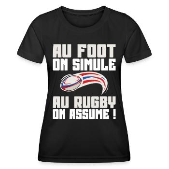 Au Rugby On Assume Humour Supporter De Rugby - T-shirt sport Femme - noir - Devant - AI Model Female 172 light (172cm)