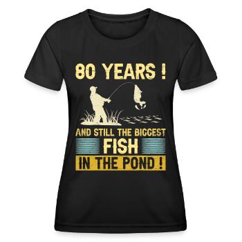 80 Jahre Angelbegeisterter Fischer zum 80-jährigen Jubiläum - Frauen Funktions-T-Shirt - Schwarz - Vorne - AI Model Female 172 light (172cm)