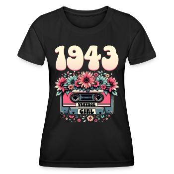 Cassette Year 1943 Birthday Woman 80 Years - Women's Functional T-Shirt - black - Front - AI Model Female 172 light (172cm)