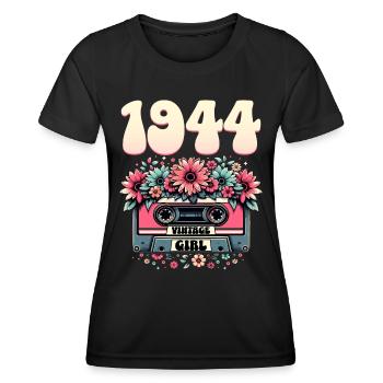 Cassette Year 1944 Birthday Woman 80 Years - Women's Functional T-Shirt - black - Front - AI Model Female 172 light (172cm)