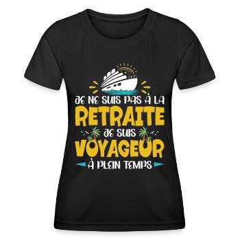 Retraité Voyageur Humour Voyage Retraite - T-shirt sport Femme - noir - Devant - AI Model Female 172 light (172cm)