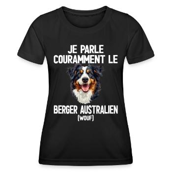 Parler Le Berger Australien Humour Chien - T-shirt sport Femme - noir - Devant - AI Model Female 172 light (172cm)