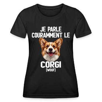 Parler Le Corgi Humour Chien - T-shirt sport Femme - noir - Devant - AI Model Female 172 light (172cm)
