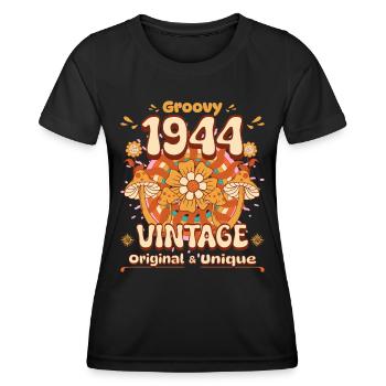 Vintage Year 1944 Birthday Woman 80 Years Old - Women's Functional T-Shirt - black - Front - AI Model Female 172 light (172cm)