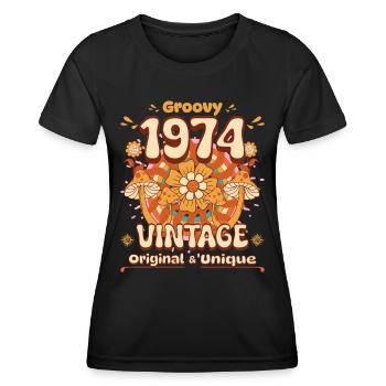 Vintage Année 1974 Anniversaire Femme 50 Ans - T-shirt sport Femme - noir - Devant - AI Model Female 172 light (172cm)