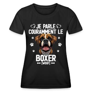 Parler Le Boxer Cadeau Humour Chien Boxer - T-shirt sport Femme - noir - Devant - AI Model Female 172 light (172cm)