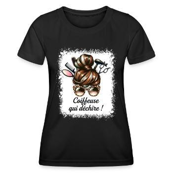 Chignon Coiffeuse Qui Déchire Super Coiffeuse - T-shirt sport Femme - noir - Devant - AI Model Female 172 light (172cm)