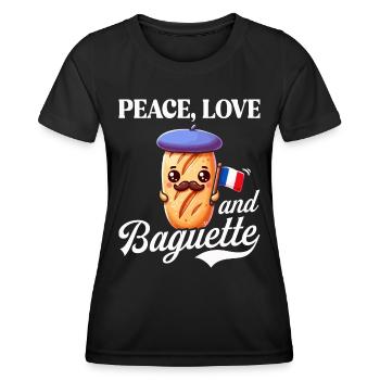 Peace, Love and Baguette, Proud to Be French - Women's Functional T-Shirt - black - Front - AI Model Female 172 light (172cm)