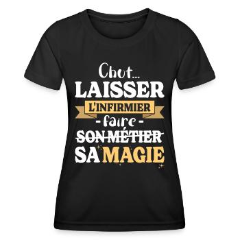 Krankenschwester macht ihren magischen Caregiver-Humor - Frauen Funktions-T-Shirt - Schwarz - Vorne - AI Model Female 172 light (172cm)