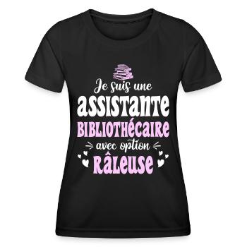 Humour Assistante Bibliothécaire Râleuse - T-shirt sport Femme - noir - Devant - AI Model Female 172 light (172cm)