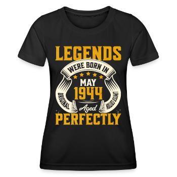 80-jähriges Jubiläum Mai Jahrgang 1944 - Frauen Funktions-T-Shirt - Schwarz - Vorne - AI Model Female 172 light (172cm)