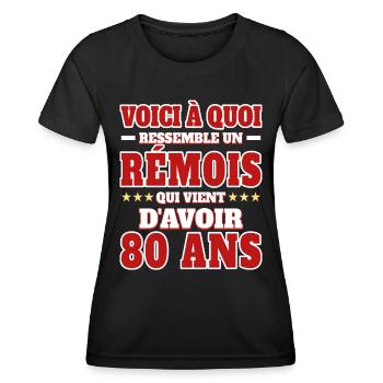 Supporter De Reims Anniversaire 80 Ans - T-shirt sport Femme - noir - Devant - AI Model Female 172 light (172cm)