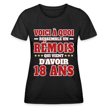 Supporter De Reims Anniversaire 18 Ans - T-shirt sport Femme - noir - Devant - AI Model Female 172 light (172cm)