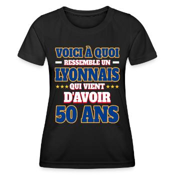 Supporter De Lyon Anniversaire 50 Ans - T-shirt sport Femme - noir - Devant - AI Model Female 172 light (172cm)