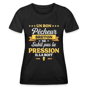 Pêcheur Breton Bretagne Humour Pêche - T-shirt sport Femme - noir - Devant - AI Model Female 172 light (172cm)