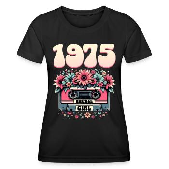 Cassette 1975 Anniversaire Femme 50 Ans - T-shirt sport Femme - noir - Devant - AI Model Female 172 light (172cm)