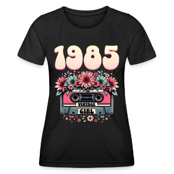 1985 Jubiläumskassette Frau 40 Jahre - Frauen Funktions-T-Shirt - Schwarz - Vorne - AI Model Female 172 light (172cm)