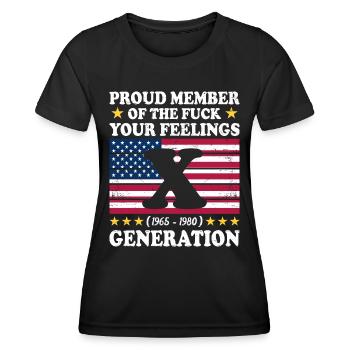 USA Vintage Generation X Gift Idea - Women's Functional T-Shirt - black - Front - AI Model Female 172 light (172cm)
