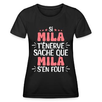 Nom Humour Prénom Personnalisé Mila - T-shirt sport Femme - noir - Devant - AI Model Female 172 light (172cm)