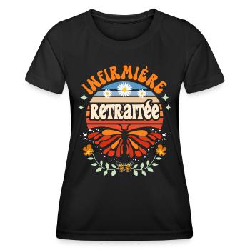 Retro Cadeau Retraite Infirmière - T-shirt sport Femme - noir - Devant - AI Model Female 172 light (172cm)