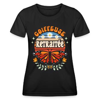Retro Cadeau Retraite Coiffeuse - T-shirt sport Femme - noir - Devant - AI Model Female 172 light (172cm)