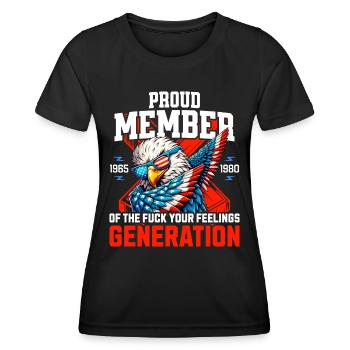 Eagle USA Humor Generation X - Frauen Funktions-T-Shirt - Schwarz - Vorne - AI Model Female 172 light (172cm)