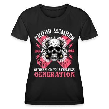 Femme Crâne Humour Génération X - T-shirt sport Femme - noir - Devant - AI Model Female 172 light (172cm)