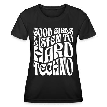 Mädchen hören Hard Techno EDM - Frauen Funktions-T-Shirt - Schwarz - Vorne - AI Model Female 172 light (172cm)