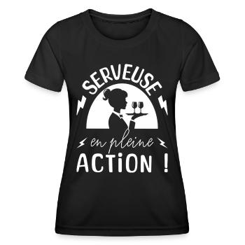 Serveuse En Action Serveuse Humour - T-shirt sport Femme - noir - Devant - AI Model Female 172 light (172cm)