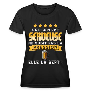Bière Bar Barwoman Serveuse Humour - T-shirt sport Femme - noir - Devant - AI Model Female 172 light (172cm)