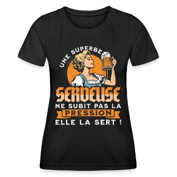 Bière Bar Barwoman Serveuse Humour - T-shirt sport Femme - noir - Devant - AI Model Female 172 light (172cm)
