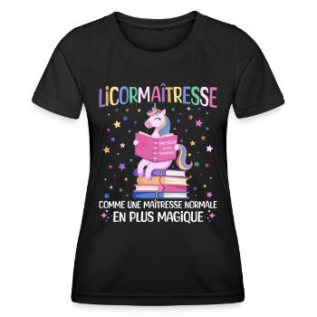 Licormaitresse Licorne Enseignante - T-shirt sport Femme - noir - Devant - AI Model Female 172 light (172cm)