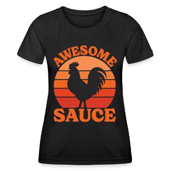 Rooster Joke Humor Cocktail Sauce - Women's Functional T-Shirt - black - Front - AI Model Female 172 light (172cm)