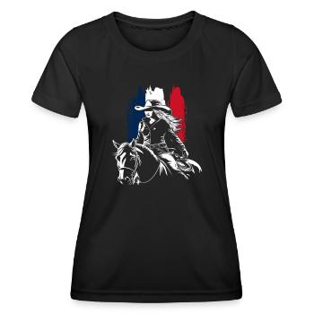 Cavalier Cheval & Western | Équitation Western - T-shirt sport Femme - noir - Devant - AI Model Female 172 light (172cm)