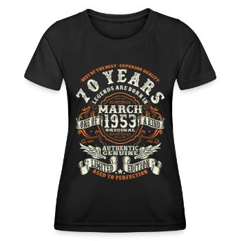 Legends are born in March 1953 - 70 years - Women's Functional T-Shirt - black - Front - AI Model Female 172 light (172cm)