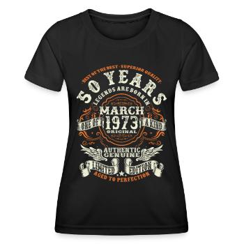 Legends are born in March 1973 - 50 years - Women's Functional T-Shirt - black - Front - AI Model Female 172 light (172cm)
