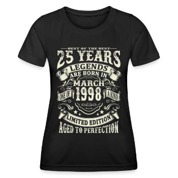 Legend born in March 1998 - 25 years old - Women's Functional T-Shirt - black - Front - AI Model Female 172 light (172cm)