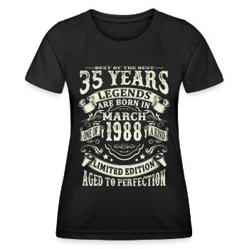 Legend born in March 1988 - 35 years old - Women's Functional T-Shirt - black - Front - AI Model Female 172 light (172cm)