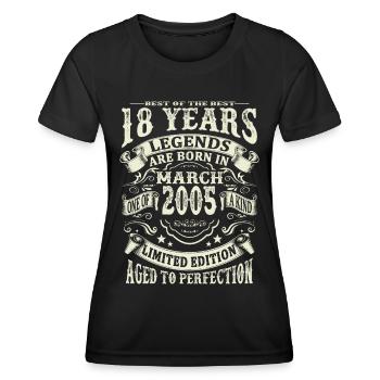 Legend born in March 2005 - 18 years old - Women's Functional T-Shirt - black - Front - AI Model Female 172 light (172cm)