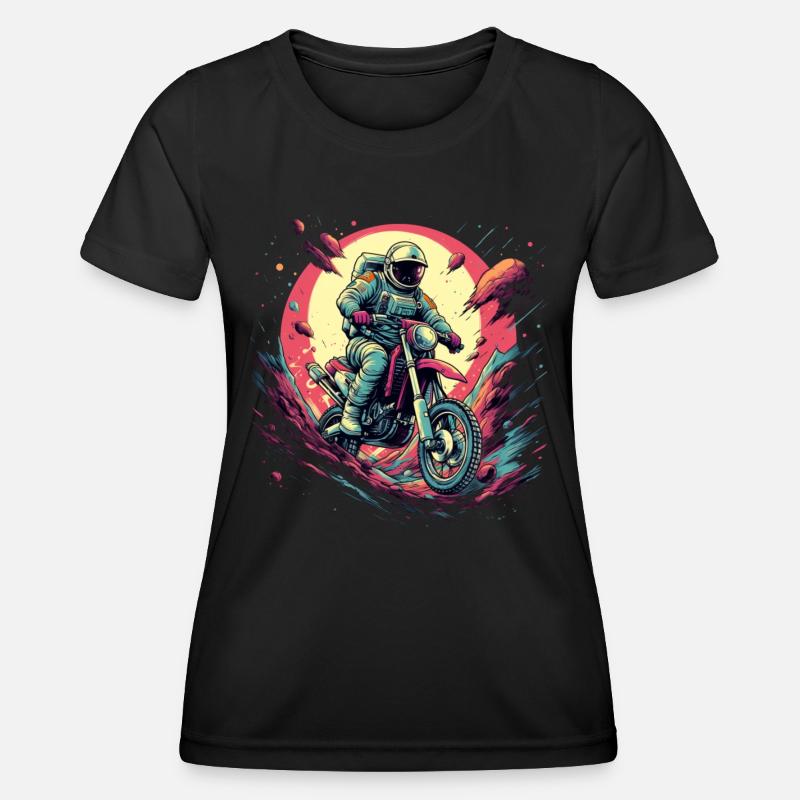 Motorcycle on the moon - Women's Functional T-Shirt - black