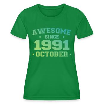 Octobre 1991 - Cadeau Anniversaire Octobre 1991 - T-shirt sport Femme - vert - Devant - AI Model Female 172 dark (172cm)