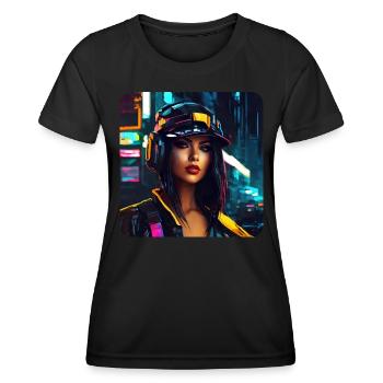 Cool Graffiti Hip Hop Girl Street with Headphones - Women's Functional T-Shirt - black - Front - AI Model Female 172 light (172cm)