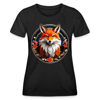 Asiatischer Fuchs mit Kirschblüten - Frauen Funktions-T-Shirt - Schwarz - Vorne - AI Model Female 172 light (172cm)