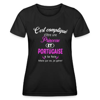 c'est compliqué princesse et Portugaise - T-shirt sport Femme - noir - Devant - AI Model Female 172 light (172cm)