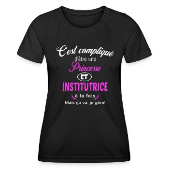 c'est compliqué princesse et institutrice - T-shirt sport Femme - noir - Devant - AI Model Female 172 light (172cm)
