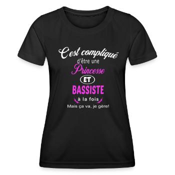 c'est compliqué princesse et bassiste - T-shirt sport Femme - noir - Devant - AI Model Female 172 light (172cm)