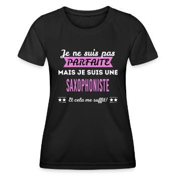 Je ne suis pas parfaite saxophoniste - T-shirt sport Femme - noir - Devant - AI Model Female 172 light (172cm)